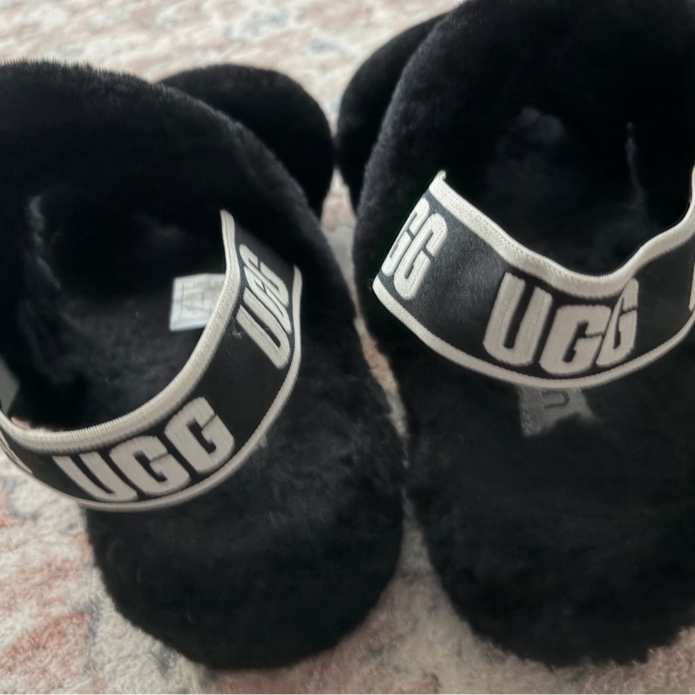 UGG Black Fluffy Slippers